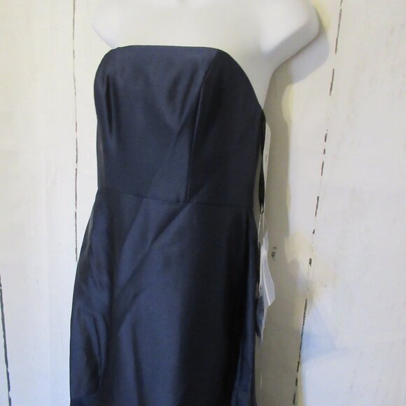 Dessy Collection Vivian Diamond Dress Blue Satin Ruffle Maxi Bridesmaid Prom - Picture 9 of 11